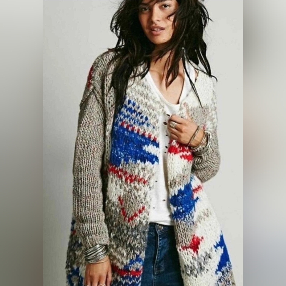 Free People Fireworks Cardigan Chunky Oversized Sweater Coat Lined Pockets SZ S